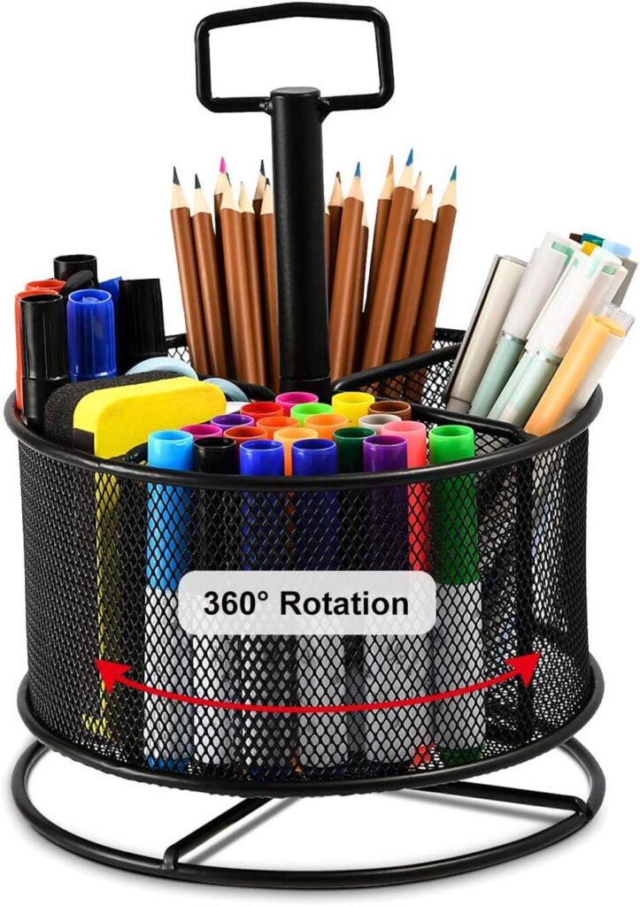 Marbrasse Organizador Escritorio, 360Grados, Malla Soporte Multifuncional, Organizador de 4 Compartimentos, Negro