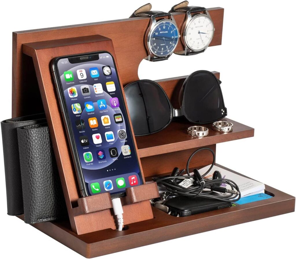 Organizador Escritorio de Madera para teléfono, accesorios de trabajo, Organizador de mesita de Noche