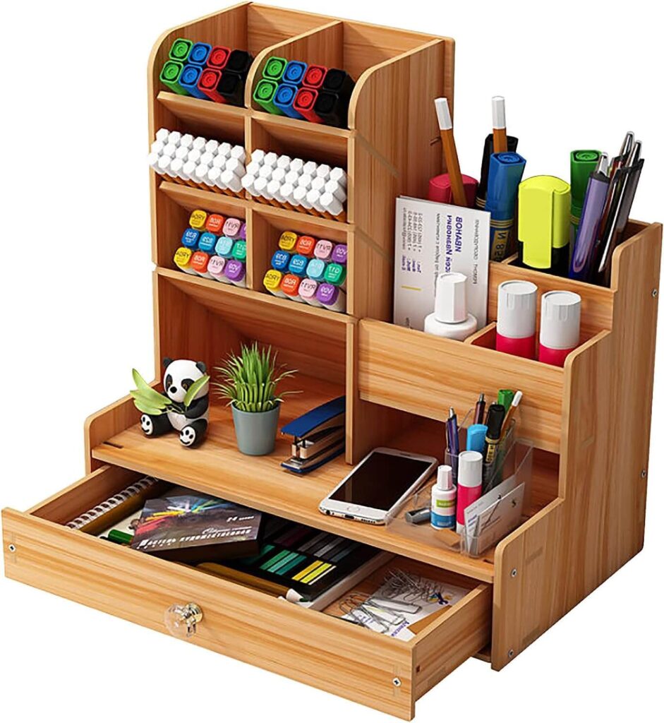 Organizador de escritorio de madera, montaje DIY, caja de almacenamiento con cajón para el hogar, la oficina o la escuela