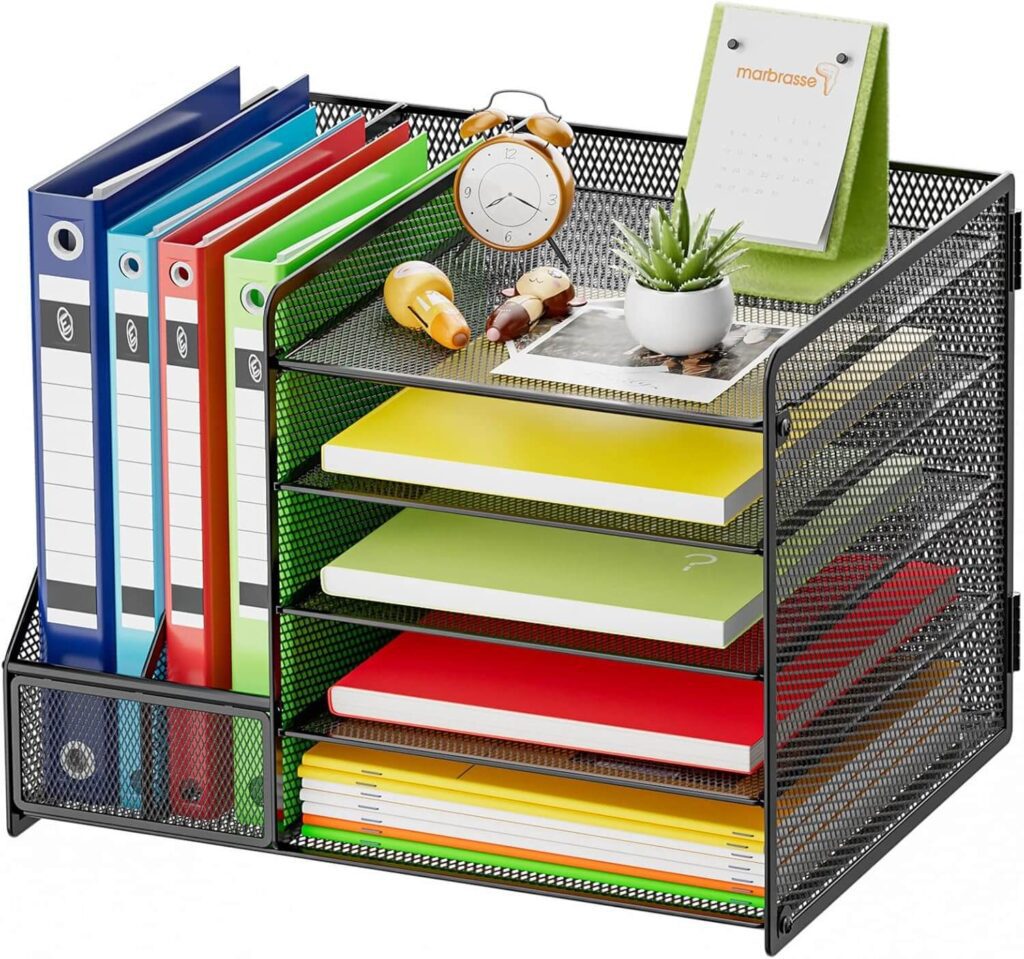 Marbrasse Organizador Escritorio de 5 Niveles, Bandeja de Papel de Malla, Almacenamiento para el hogar, la oficina o Empresa, Negro