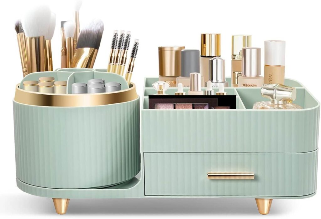 Cinnani Organizador de Cosméticos y Maquillaje, Almacenamiento Multifuncional y Giratorio de 360°, Verde
