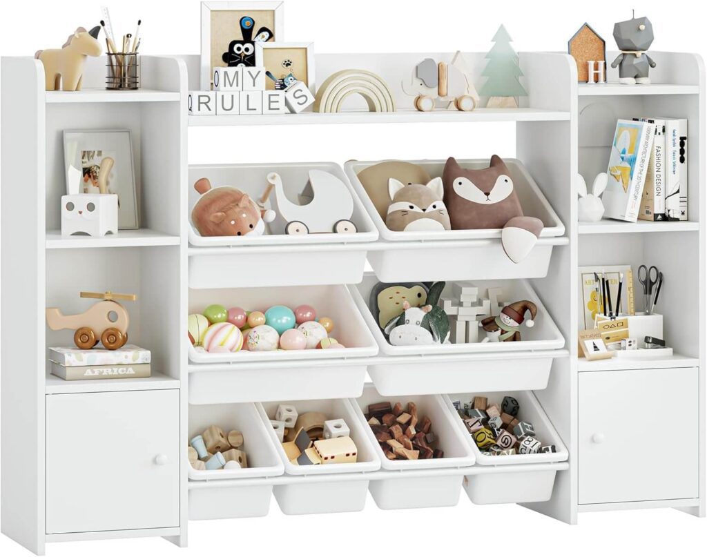 FOREHILL Mueble Almacenaje Juguetes, Librería Infantil Montessori, Estantería Infantil para Jugetes y Libros, Blanca