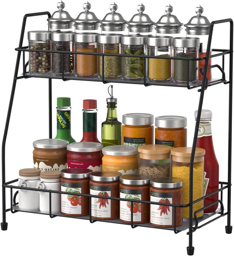 Especiero Organizador para Cocina, 2 Niveles, Negro