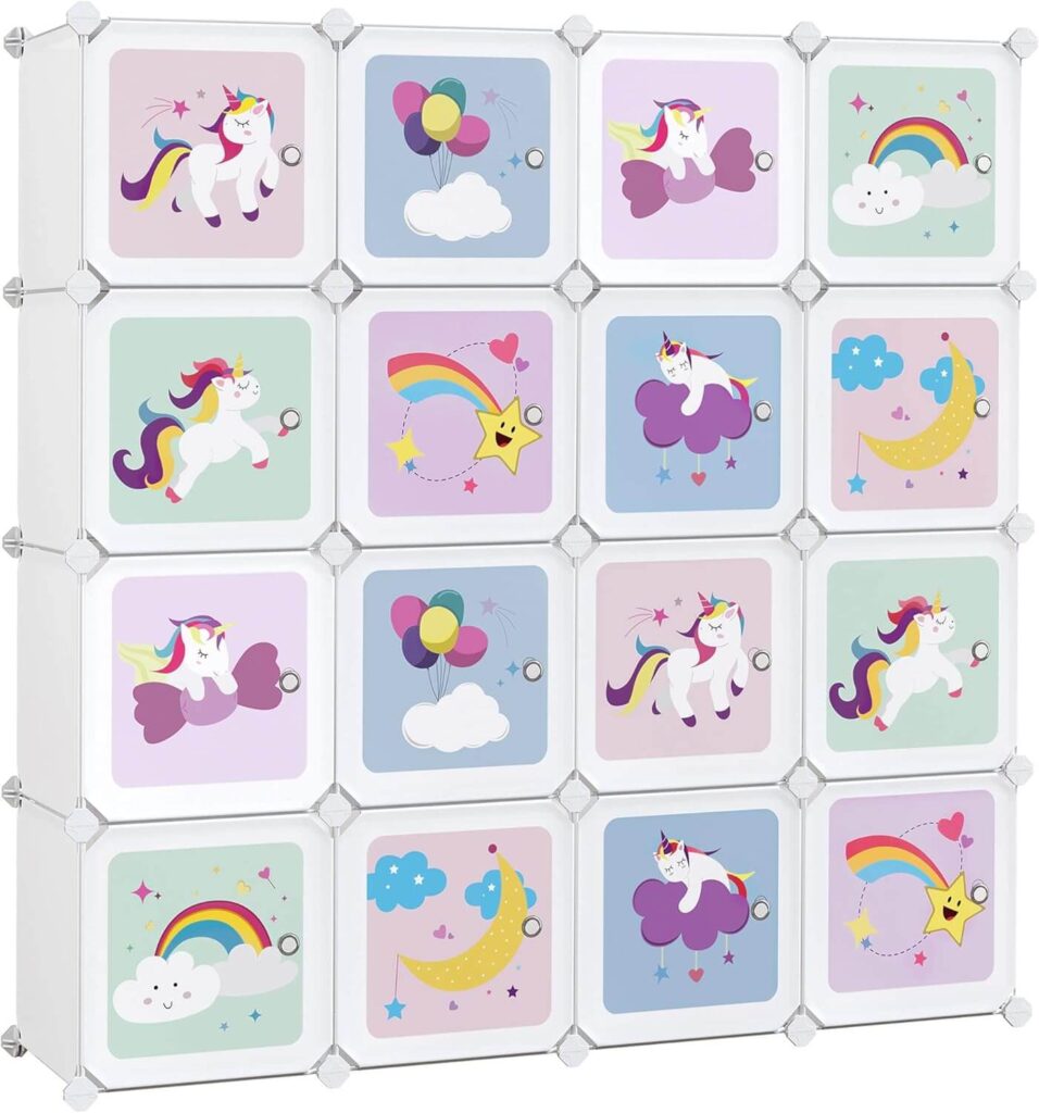 SONGMICS Armario Modular Infantil de 16 Cubos de plástico, Organizador Modular para Niños, Blanco