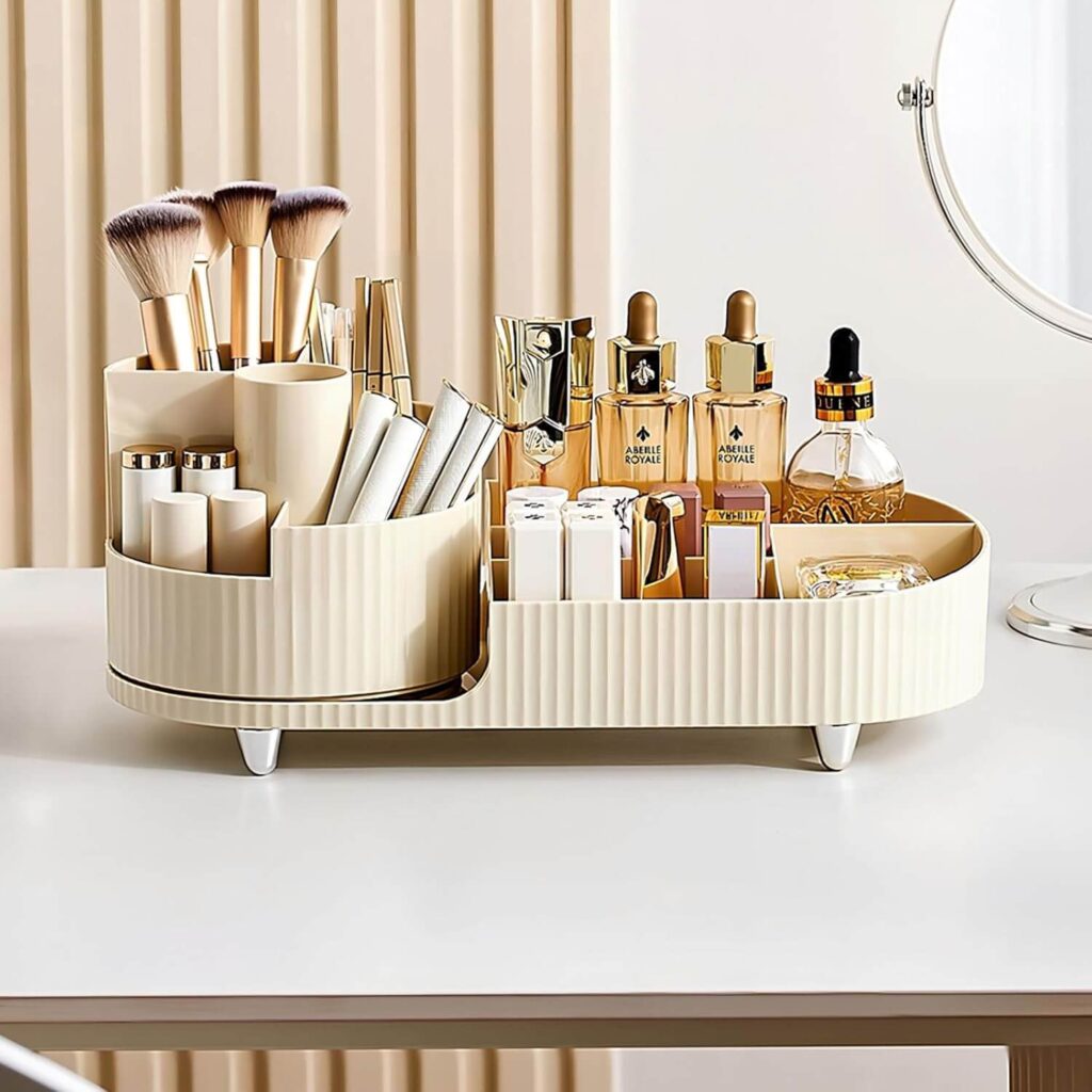 Cinnani Organizador de Maquillaje Multifunctional, Organizador de Pinceles Giratorio 360°, para Tocador, Dormitorio, Baño