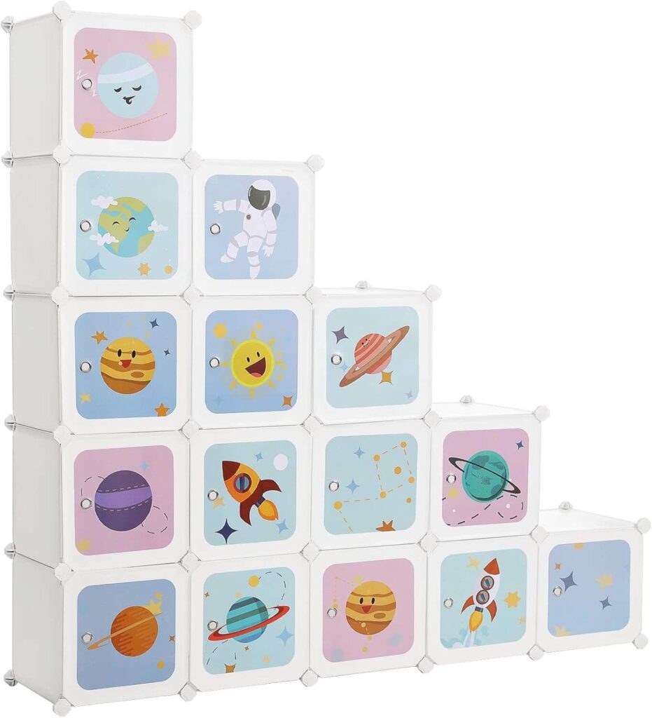 SONGMICS Armario Modular Infantil de 15 Cubos, Organizador Modular para Niños, Estantes de Cubos de Plástico, con Puertas