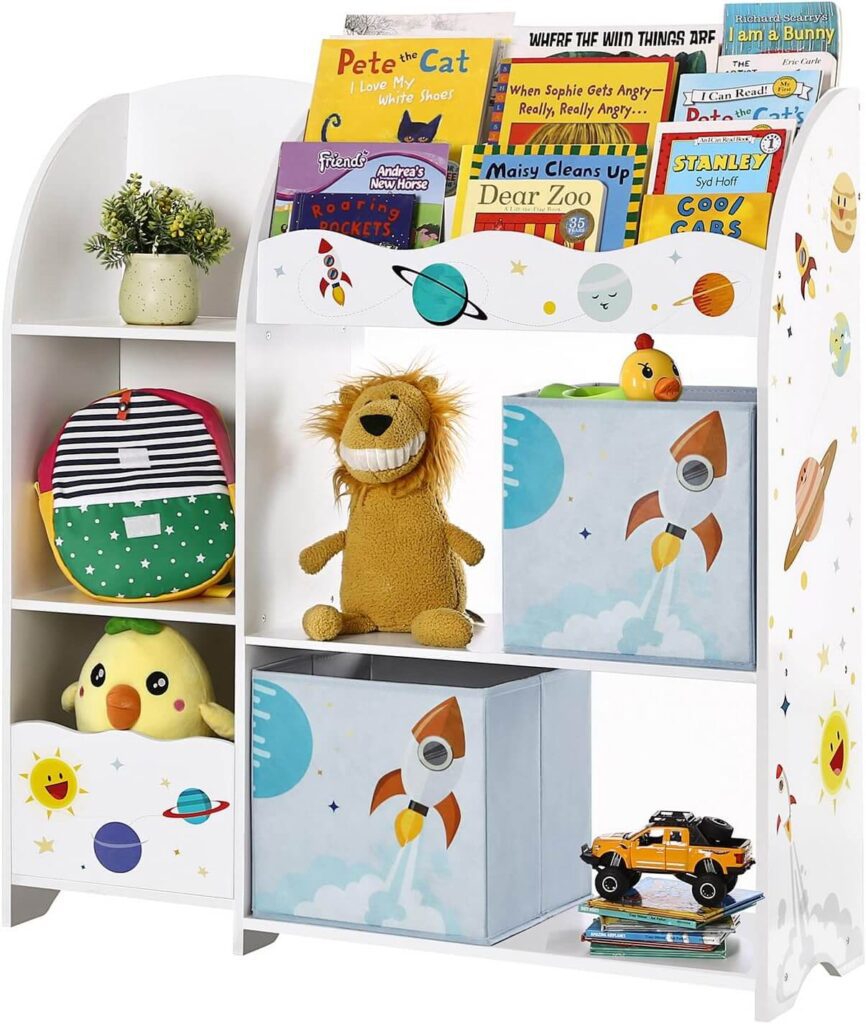SONGMICS Organizador de Juguetes y Libros para Niños, Estantería de Almacenamiento Multifuncional con 2 Cajas