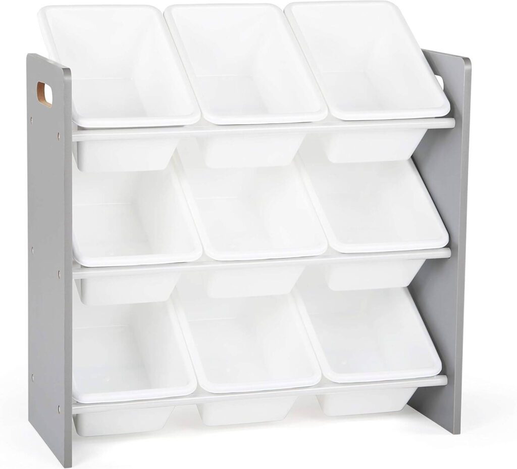 Humble Crew estantería para niños, organizador para juguetes con 9 cajas de almacenamiento, gris/blanco