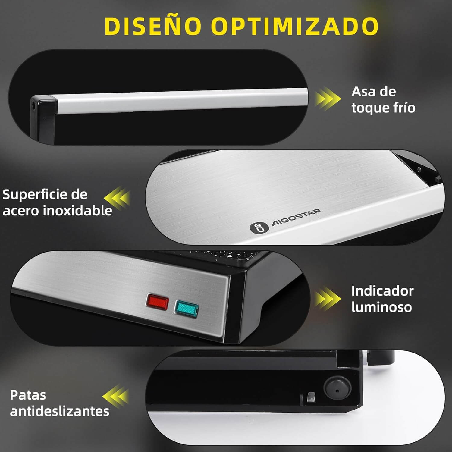 Aigostar Hett Pro 1500W, acero inoxidable, patas antideslizantes