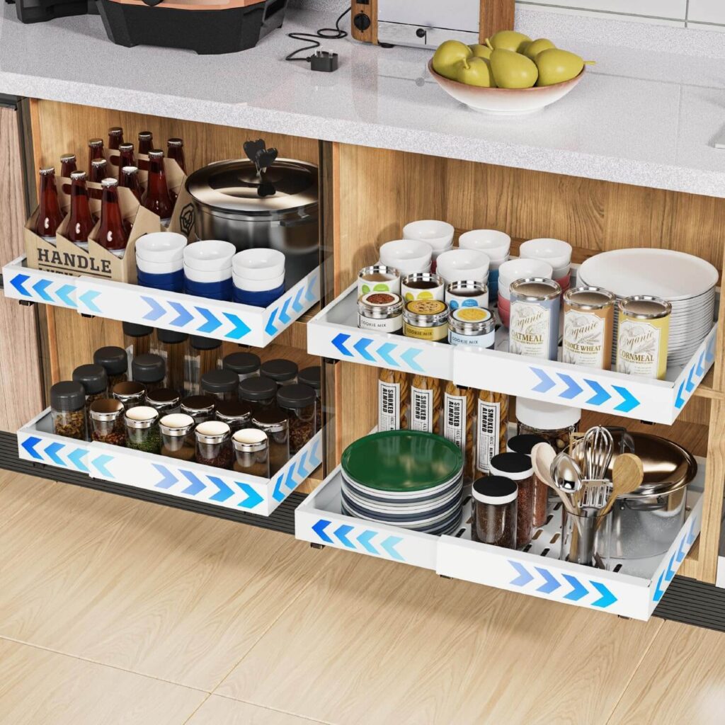 iHomara Paquete de 2 organizadores adhesivos extraíbles para armarios de cocina, cajones deslizables y estantes para la despensa