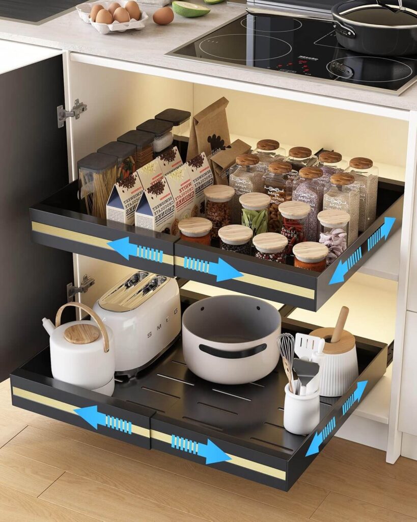 UMDONX 2 Paquete Organizador Armario Cocina de Cajones Extraibles Adhesivos y Deslizables, Ancho Ajustable