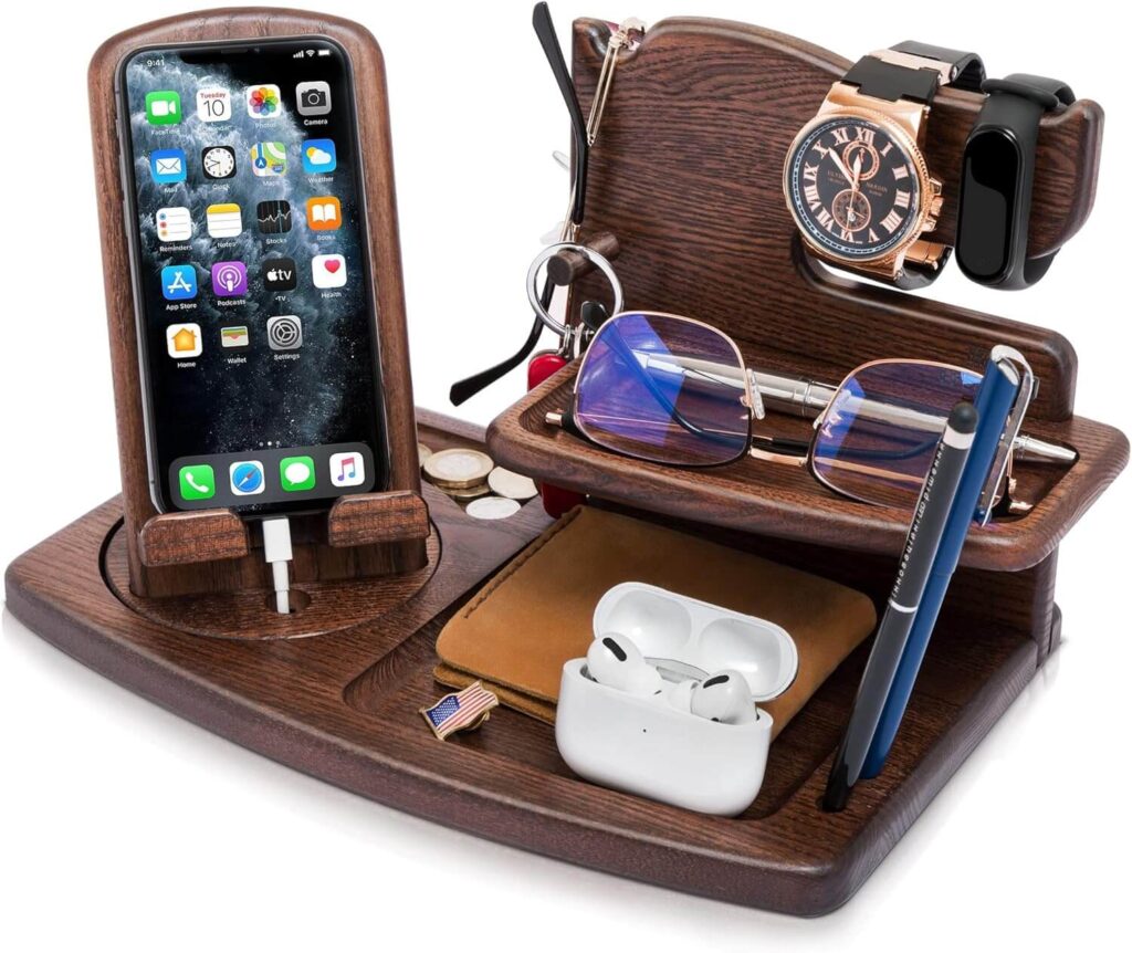 TESLYAR Soporte Giratorio de Madera con Cargador para teléfonos móviles