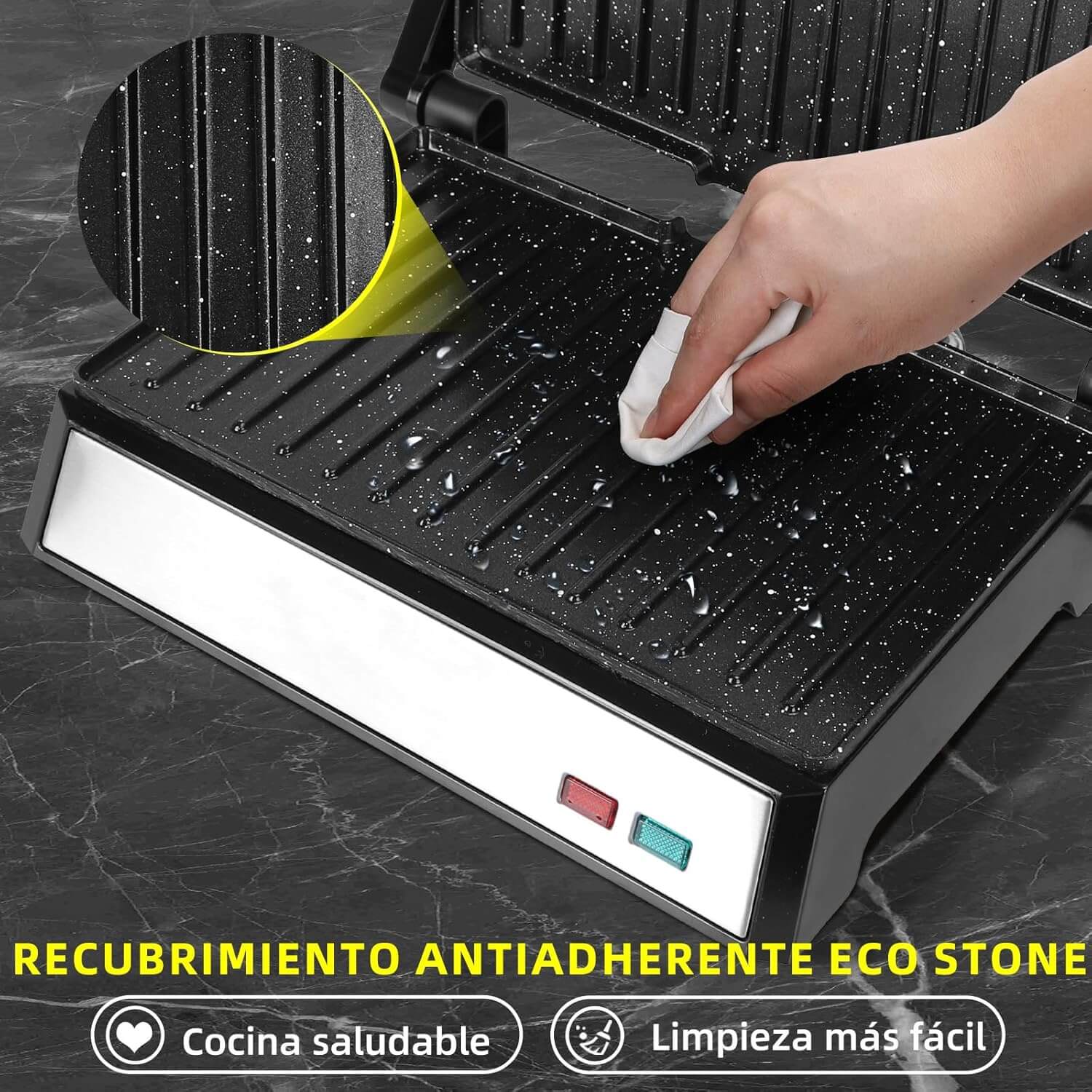 Parrilla Aigostar Hett Pro 1500W, Placas Eco-Stone Antiadherentes