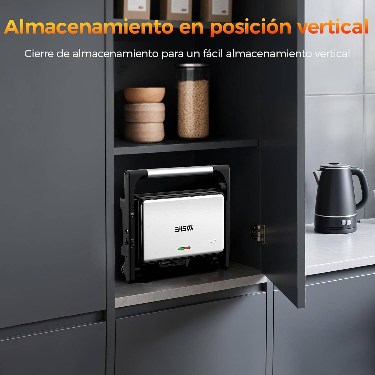 Sandwichera parrilla YASHE 1500W, almacenaje fácil