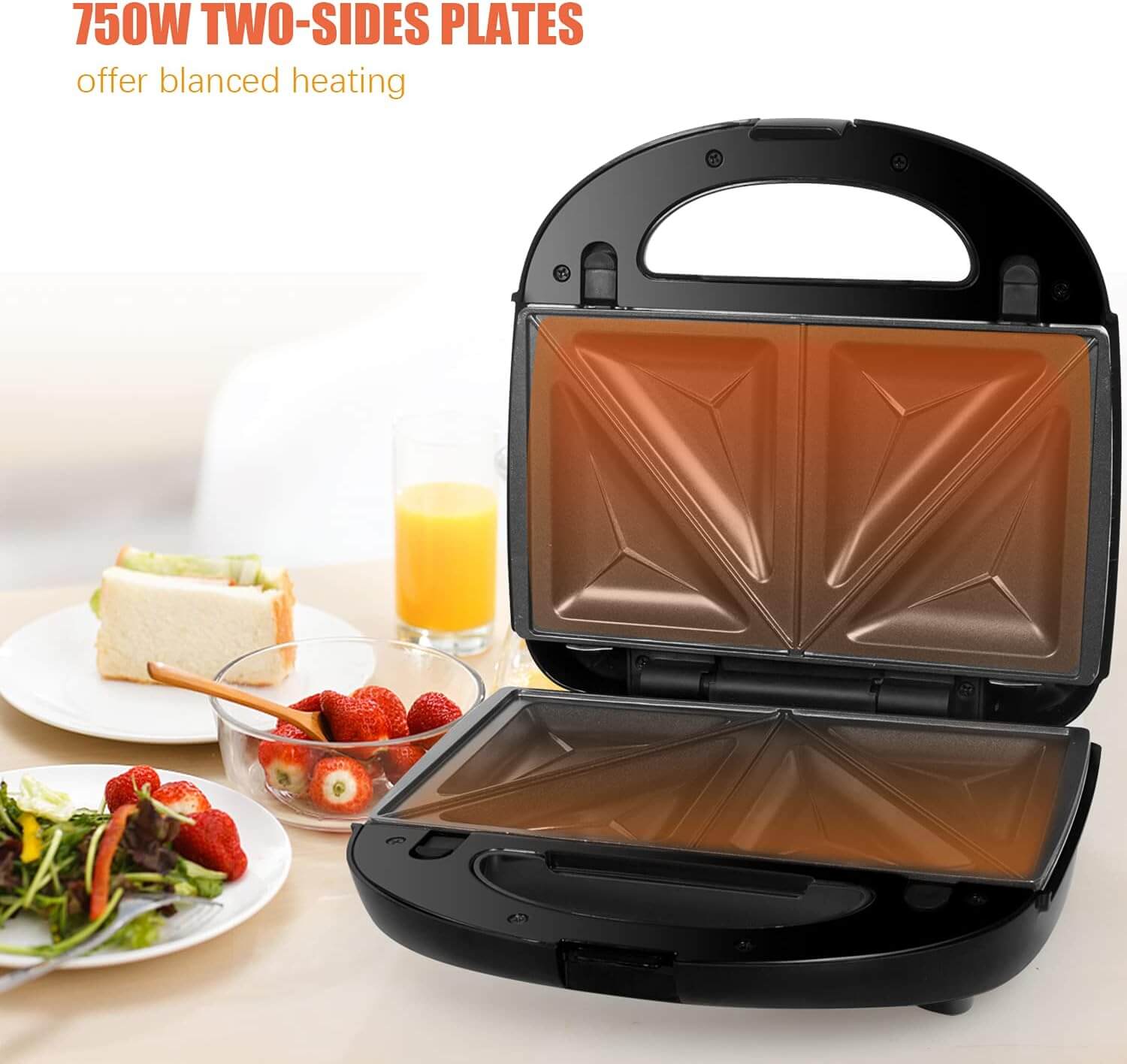 Sandwichera gofrera grill Gotoll 750W, doble placa