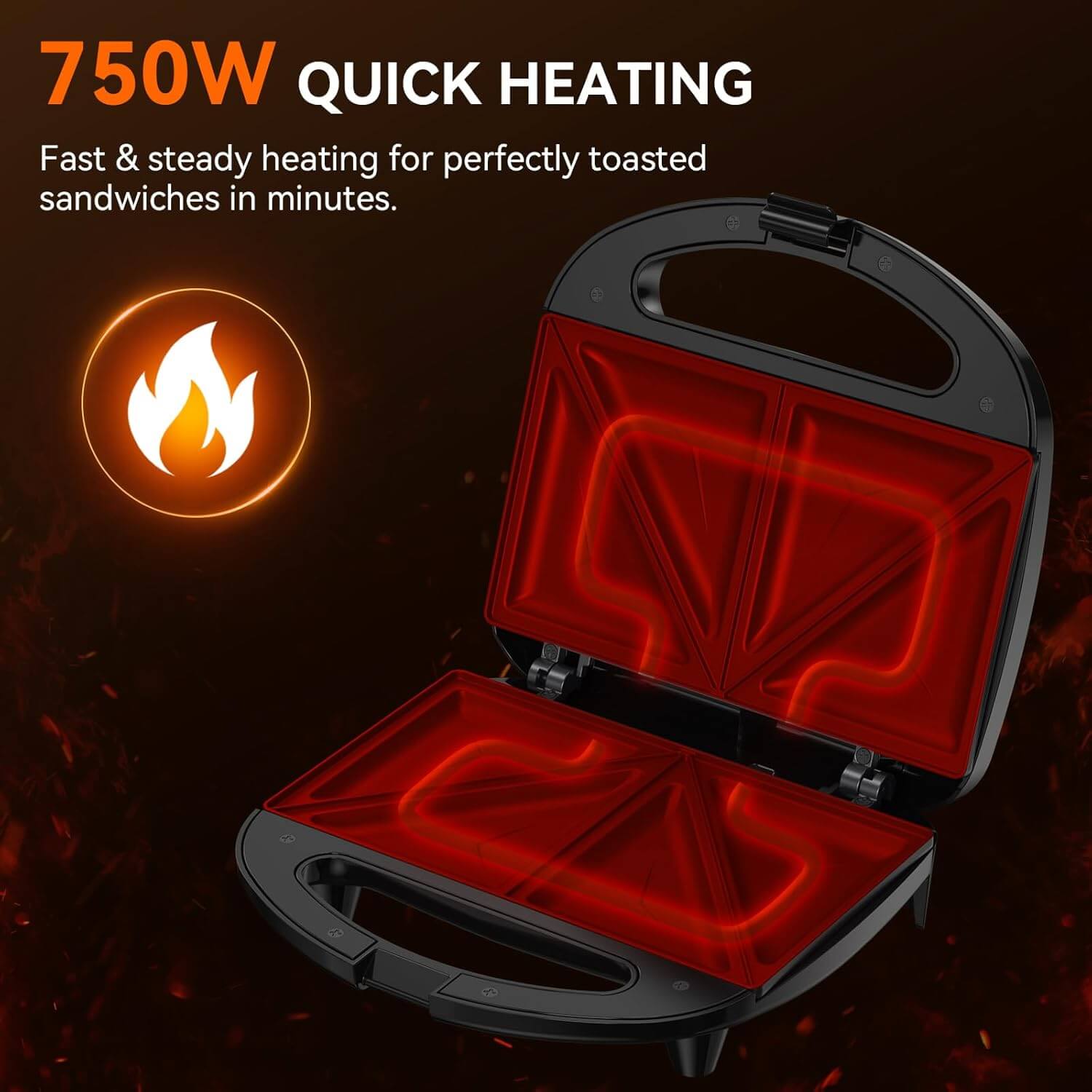 Sandwichera Snailar 750W, doble placa, calentamiento rápido