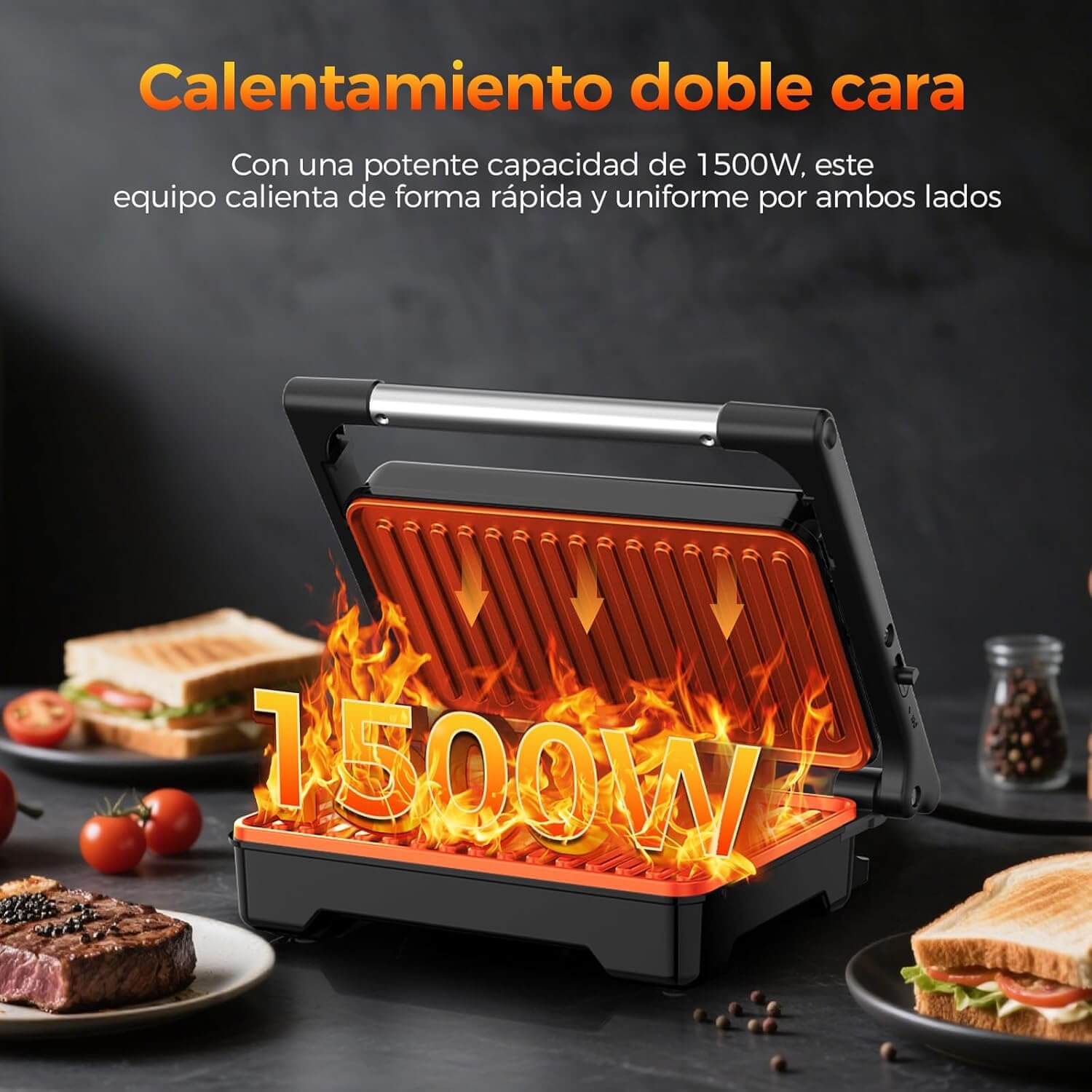 Parrilla panini YASHE 1500W, doble placa
