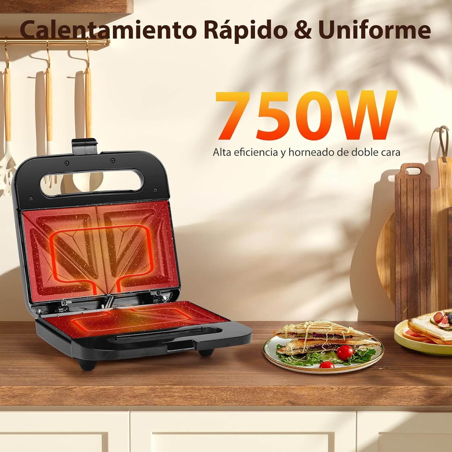 Sandwichera Aigostar Lamo Pro 750W, horneado de doble cara