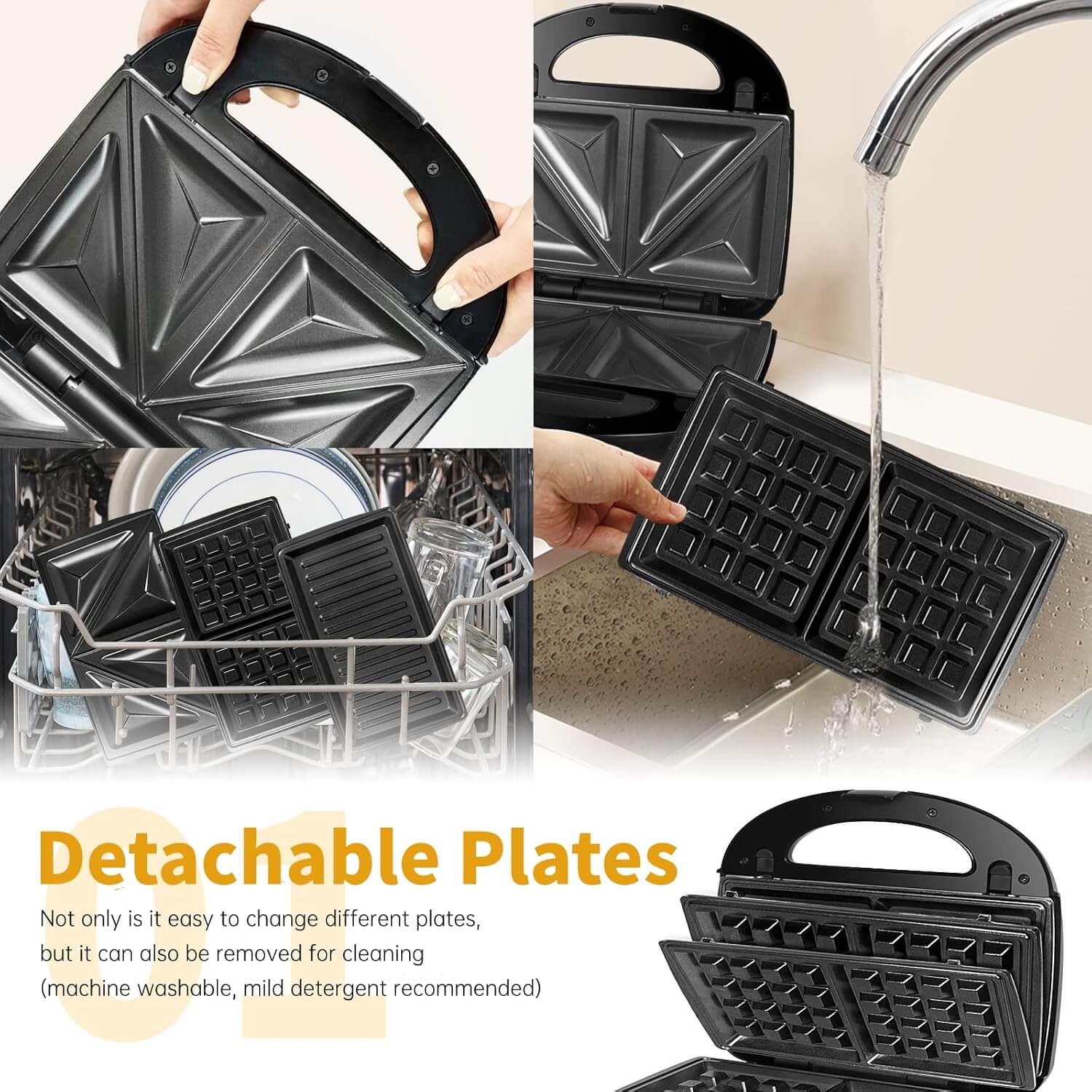 Sandwichera Gotoll 750W, placas desmontables aptas para lavavajillas