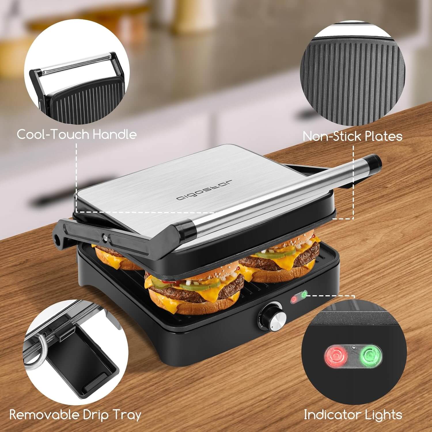 Parrilla Aigostar Calore 1800W, placas antiadherentes