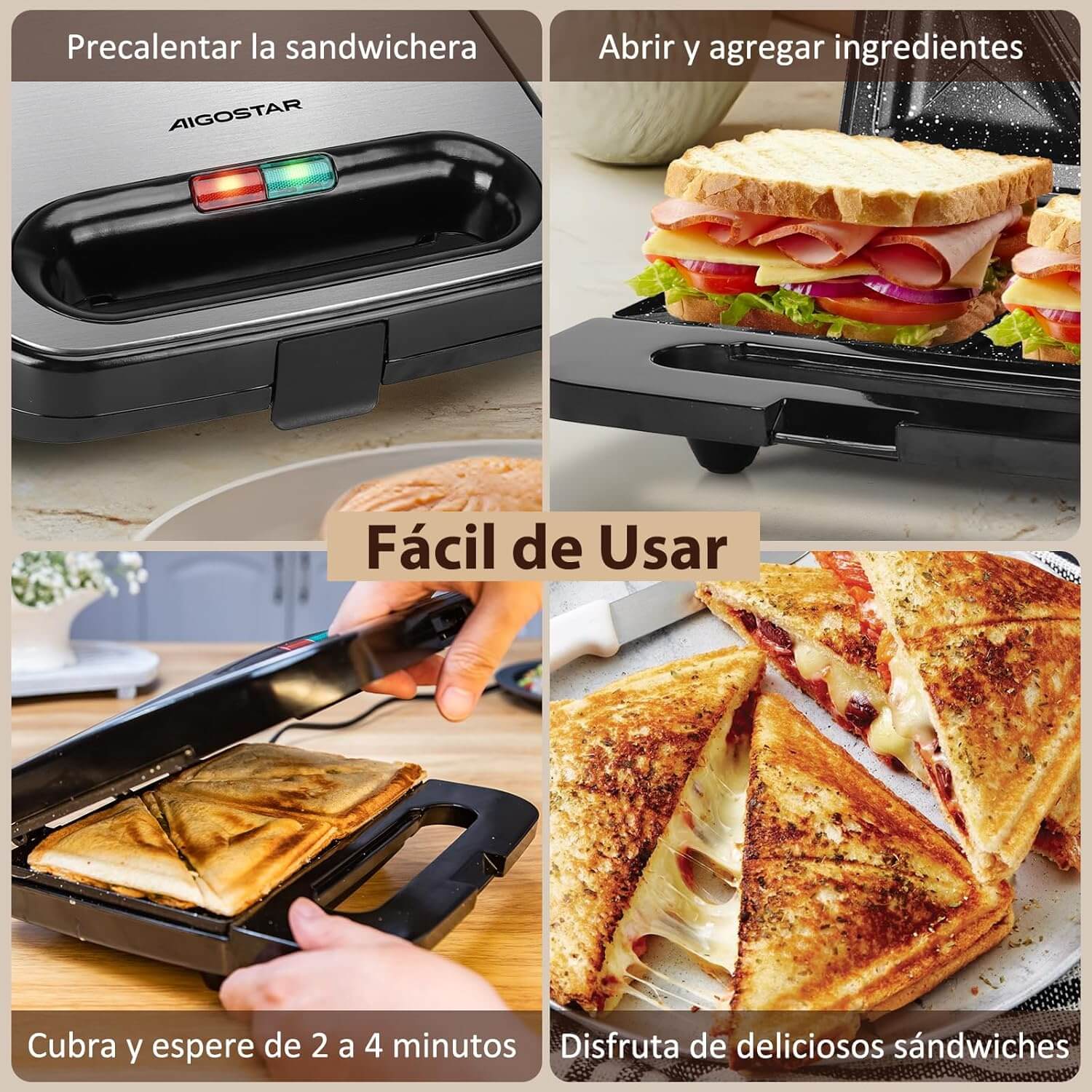 Sandwichera Aigostar Lamo Pro 750W, fácil de usar