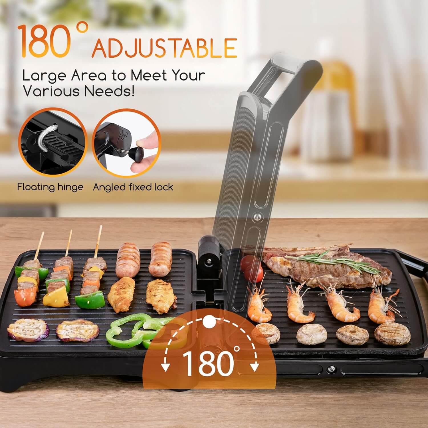 Parrilla Aigostar Calore 1800W, apertura de 180º