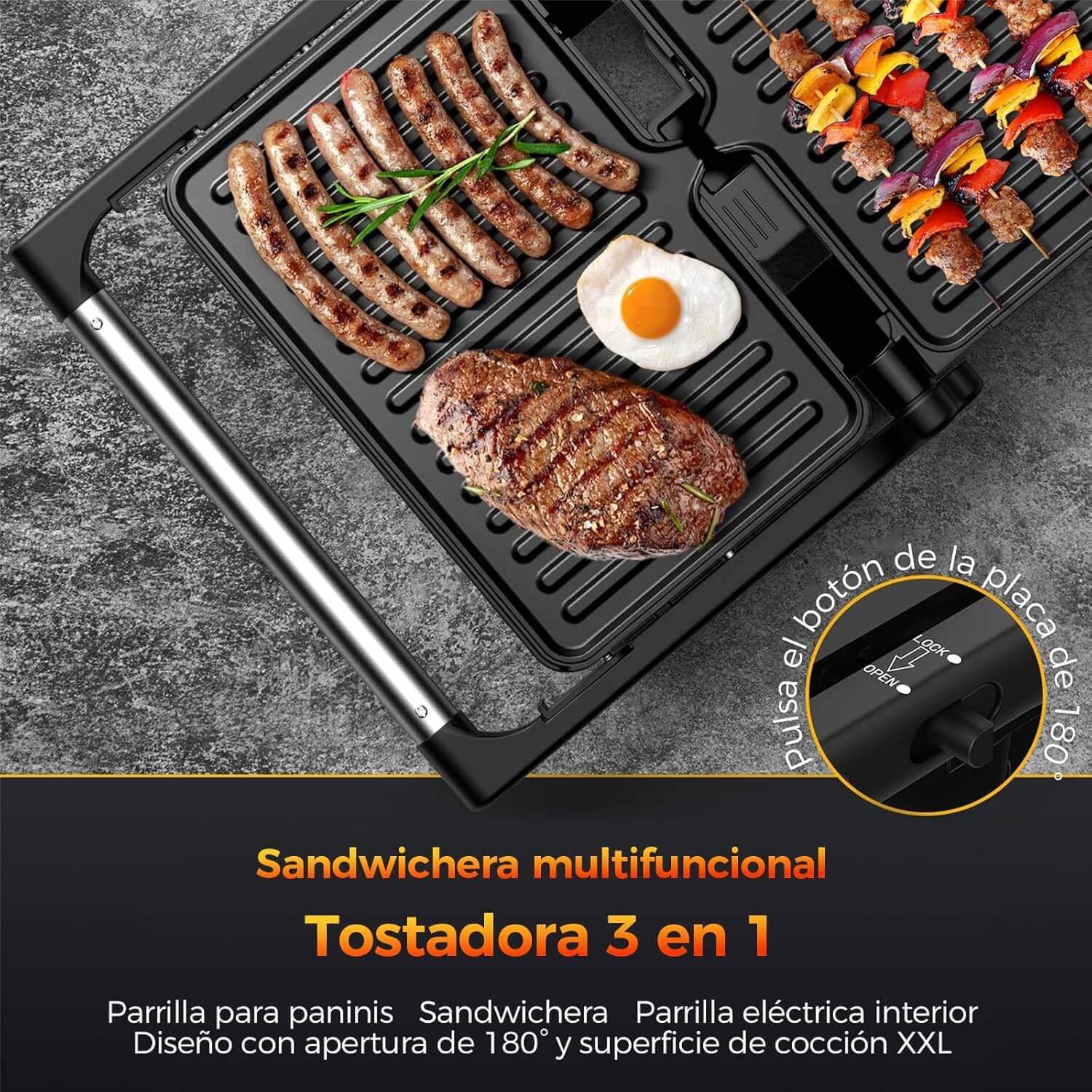 Sandwichera YASHE 1500W, multifincional 3 en 1