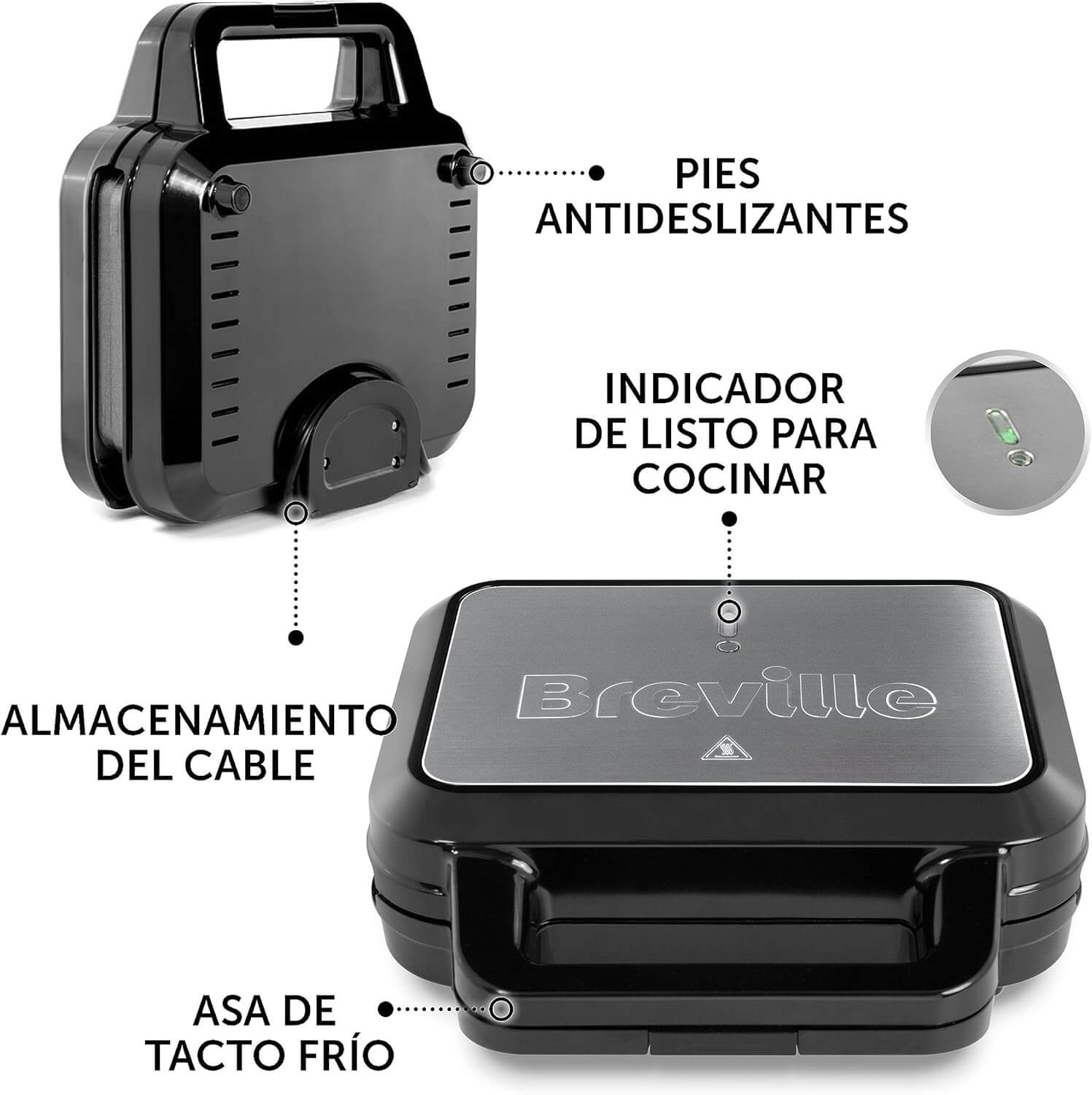 Sandwichera Breville 3-in-1 Ultimate, indicadores luminosos de temperatura