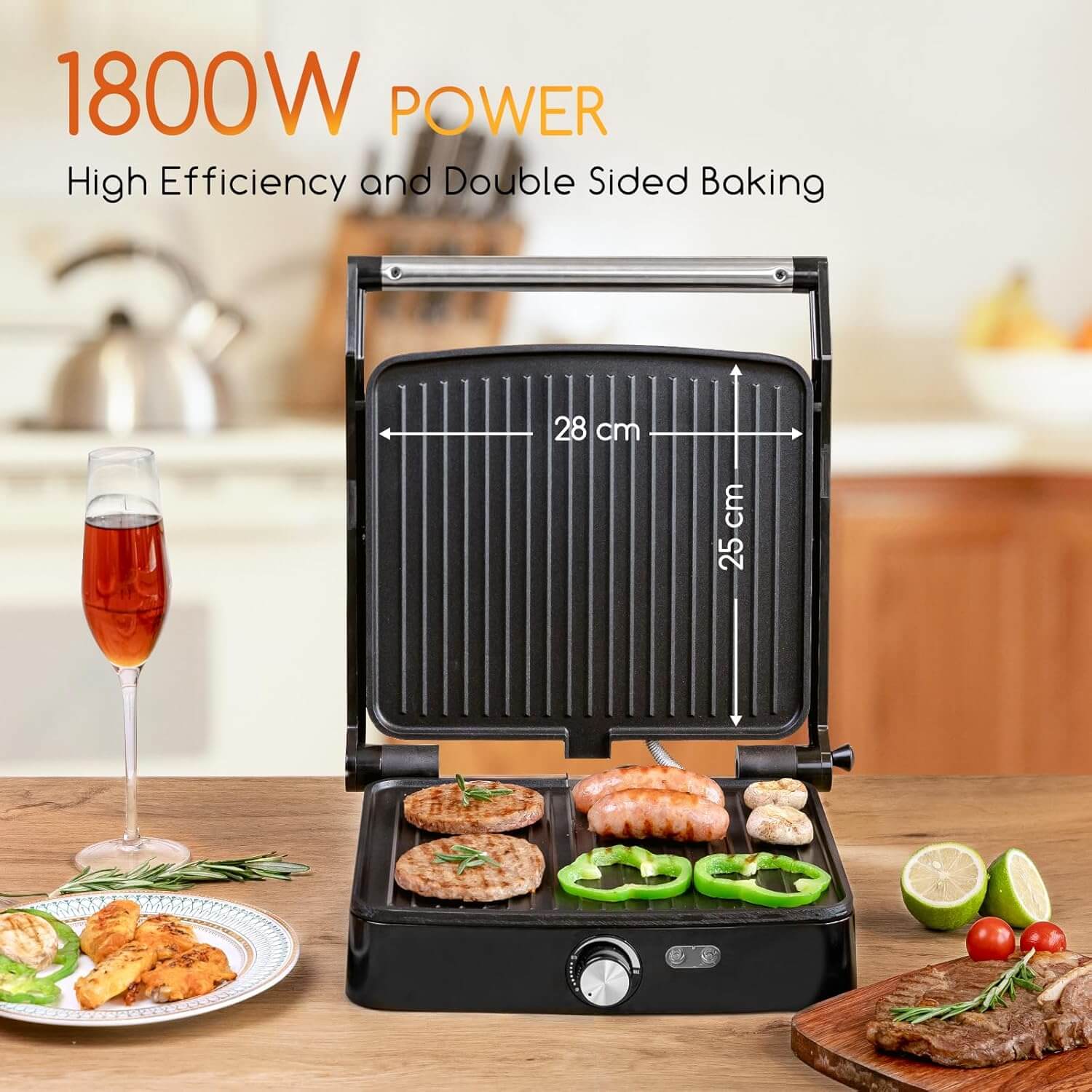Aigostar Calore 1800W, medidas grill 28 x 25 cm